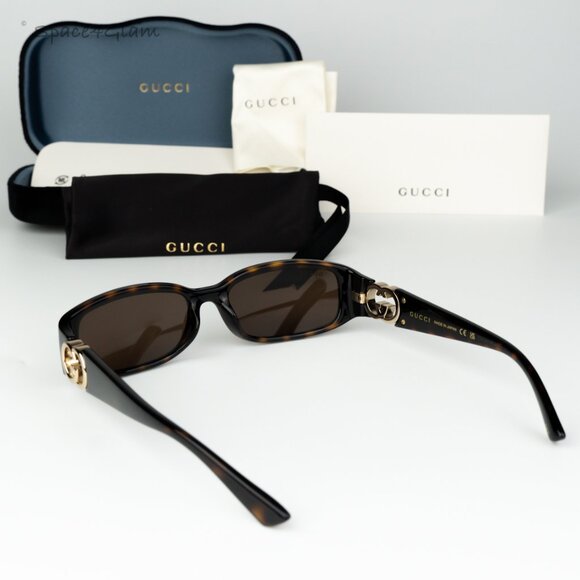 Gucci Women Sunglasses Dark Havana Brown Rectangle GG1661S 002 BRAND NEW - Picture 8 of 9